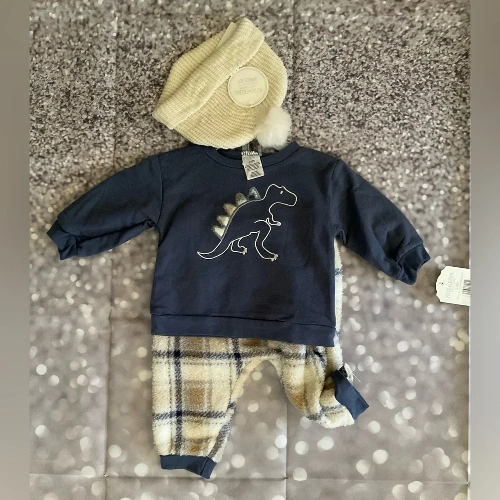 Baby BoyKyle & Deena 3pc. Dino Top & Fur Joggers Set